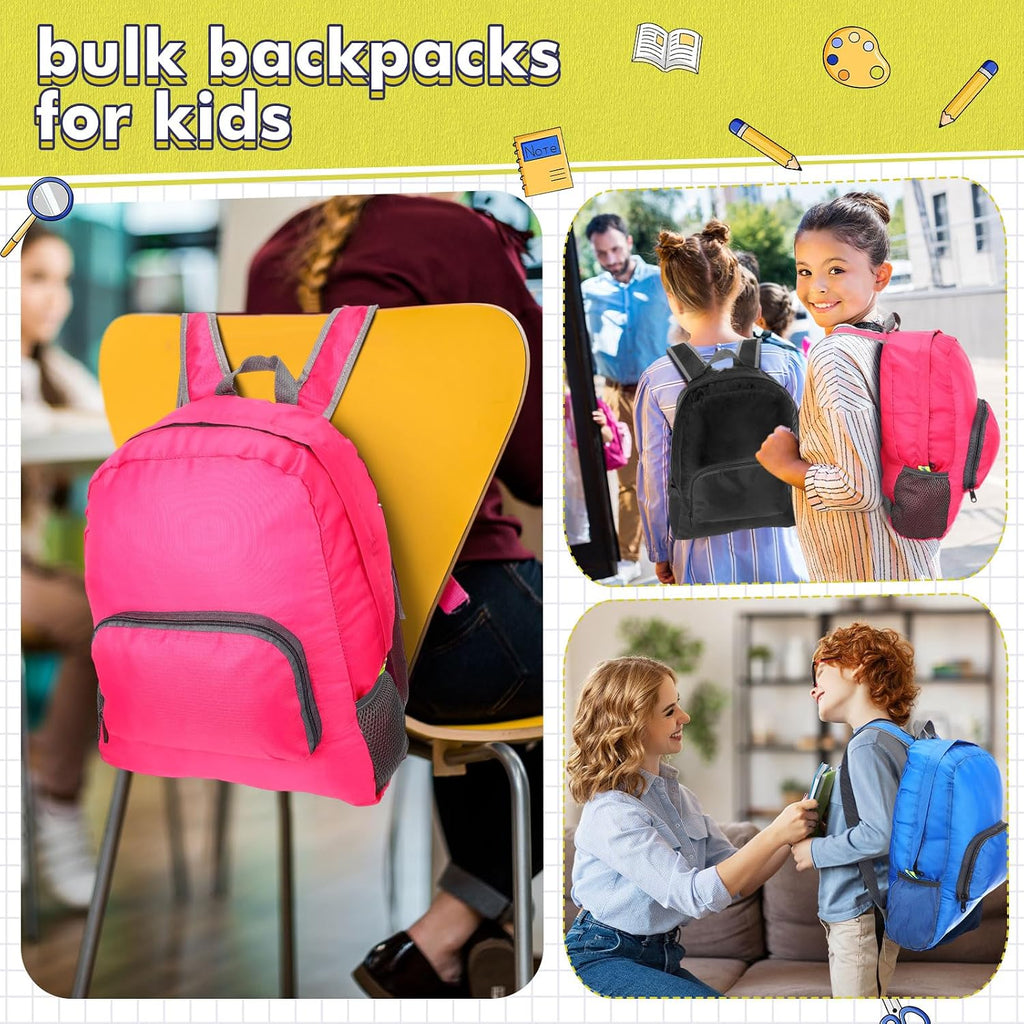Affrolling 24 Sets Bulk Backpacks with Supplies Donations Kit Essentials Wholesale Backpack Assorted Styles(Bright)
