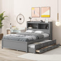 SOFTSEA Full Size Bed Frame with Storage Headboard Wood Platform Bed with Trundle and USB Plugs