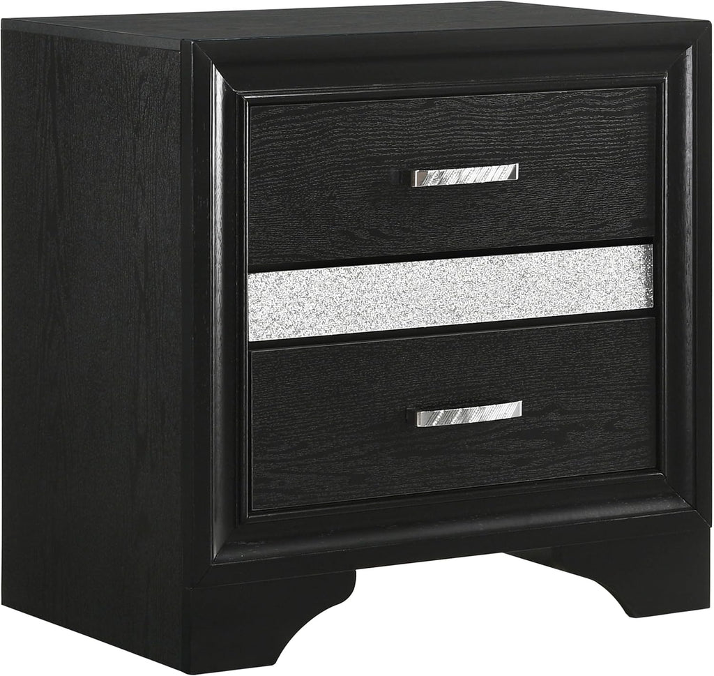 Coaster Home Furnishings Miranda Contemporary 5-Piece Bedroom Set Fabric Upholstered Twin Size Panel Bed Frame 54-inch Headboard Black 206360T-S5