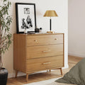 Nathan James Harper Mid Century Modern Dresser, Solid Wood Dresser for Living Room with 3 Drawers and Metal Drawer Pulls, Light Acacia