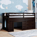 Ball & Cast Twin Size Low Loft Bed with Safety Guardrail & Stair,Wooden Bedframe W/Cabinet & Shelf,Solid Construction,No Spring Box Needed,Furniture Set for Boys Girls Keens Study Bedroom,Espresso