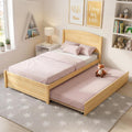 Xilingol Trundle Bed Twin, Solid Wood Beds Frames with Headboard and Wooden Slats Support, Twin Trundle Beds Frame Roll Out, Single Box Bed (No Box Spring Needed), Natural