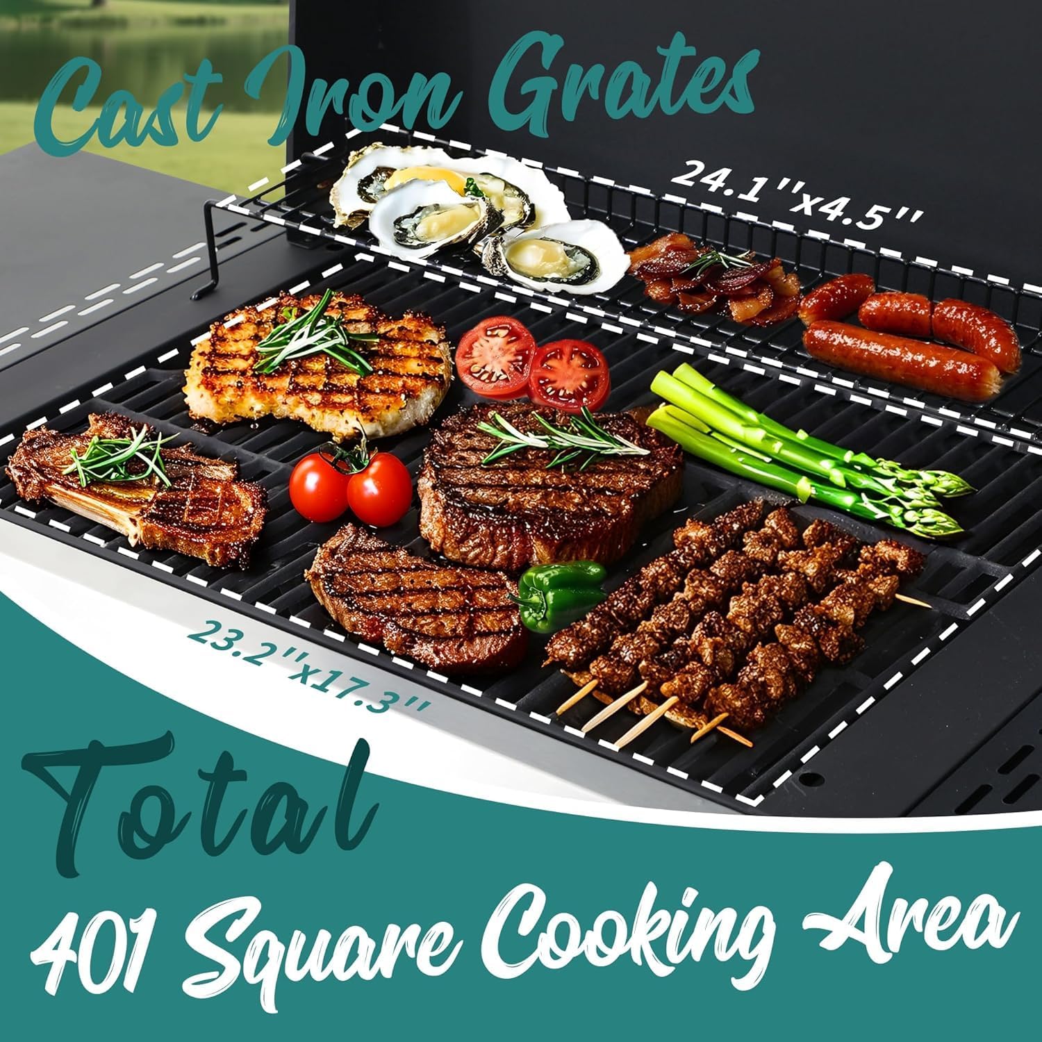 4-Burner Propane Gas Grill Griddle Combo – 40,000 BTU BBQ Grill with Lid, Stainless Steel Plancha & Cast Iron Cooking Grids, Foldable Side Tables – Outdoor Backyard