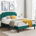 VECELO Upholstered Platform Full Bed Frame with Tufted Adjustable Headboard/Mattress Foundation/Wood Slat Support,Easy Assembly,Dark Green