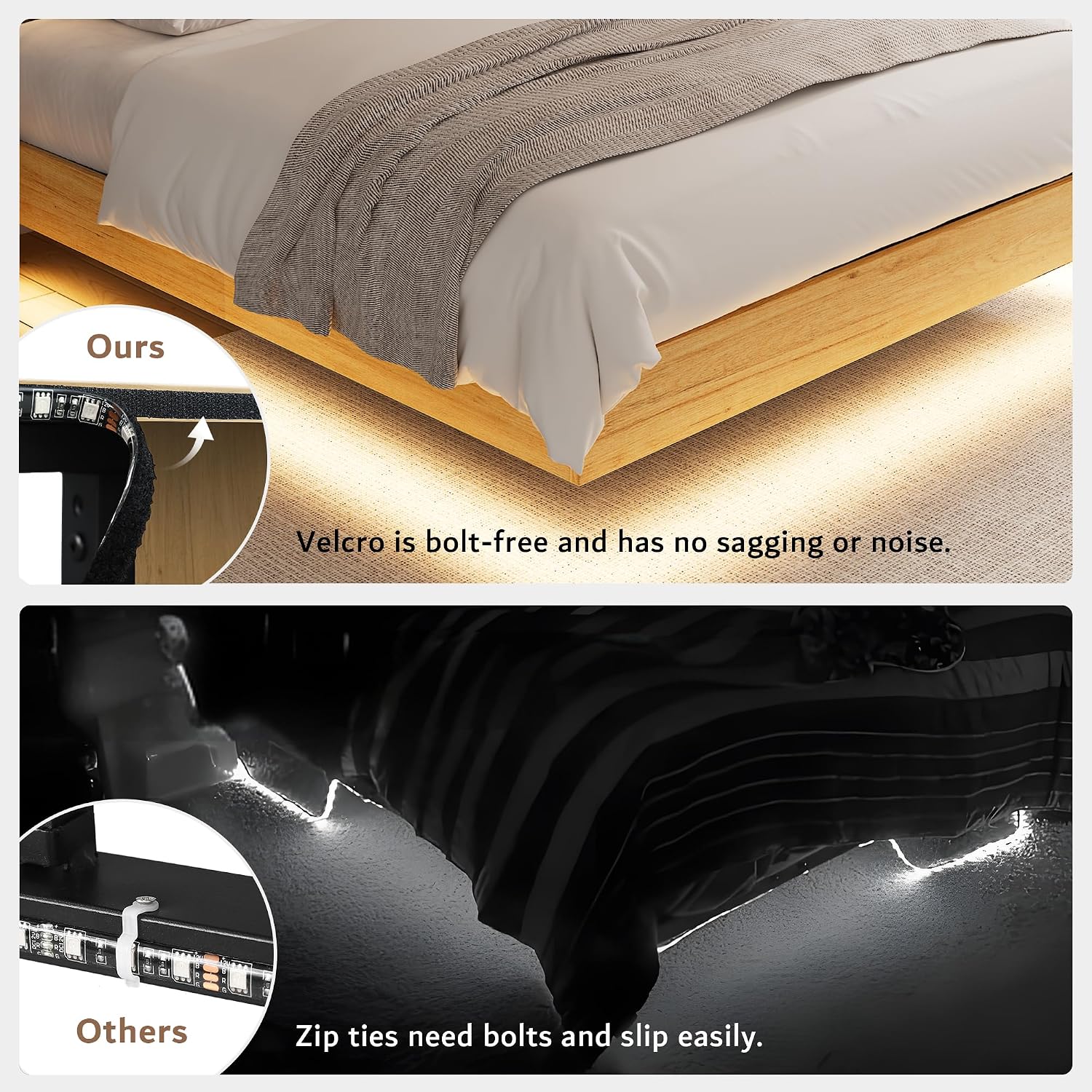 iPormis Floating Full Size Metal Bed Frame with LED Lights & Charging Station, Platform Bed with Wooden Storage Headboard, Sturdy Steel Slats, No Box Spring Needed, Easy Assembly, Noise-Free, Oak