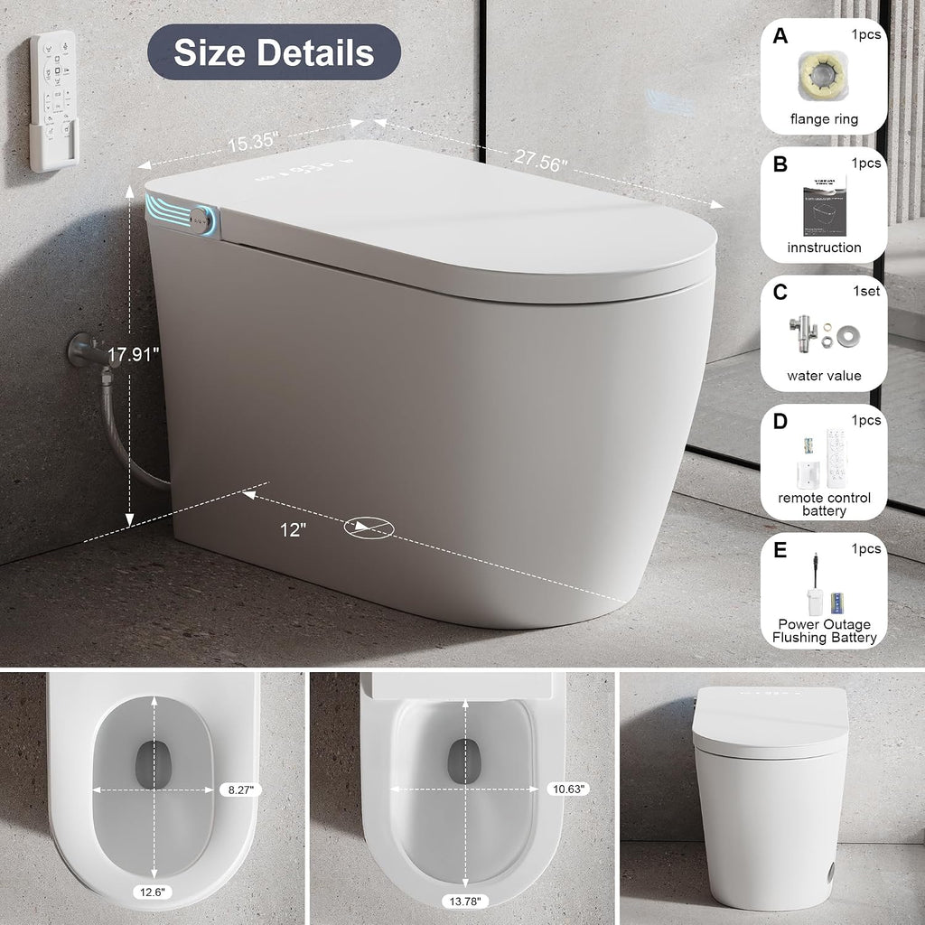 Smart Toilet with Bidet Built In, Heated Seat & Dual Auto Flush, Foot Sensor, Tankless Modern Elongated Electric Toilet with Warm Water & Air Dryer, LED Display & 1000g MaP Flush, 0.8/1 GPF