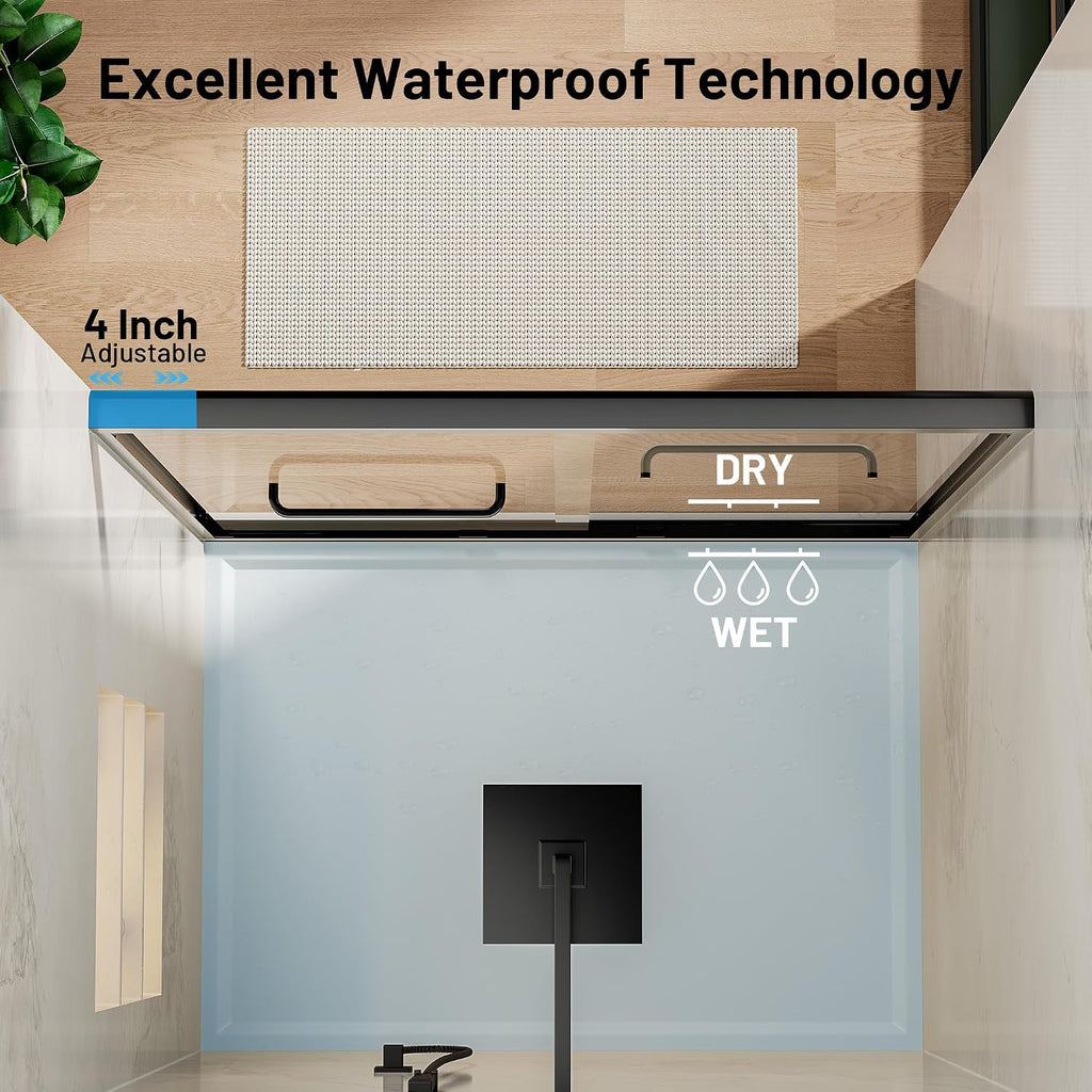 Findepot 56-60' W x 70' H Double Sliding Shower Door, Semi-Frameless Shower Door with 1/4'(6mm) Clear Tempered Glass, Silent Soft-Close Door for Walk-in Shower, Matt Black