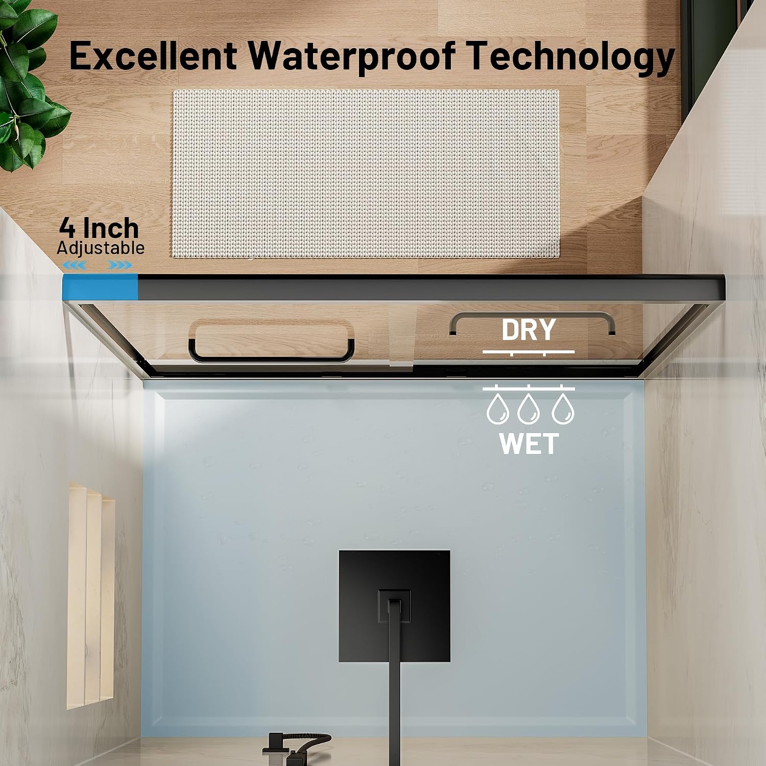 Findepot 44-48' W x 70' H Double Sliding Shower Door, Semi-Frameless Shower Door with 1/4'(6mm) Clear Tempered Glass, Silent Soft-Close Door for Walk-in Shower, Matt Black
