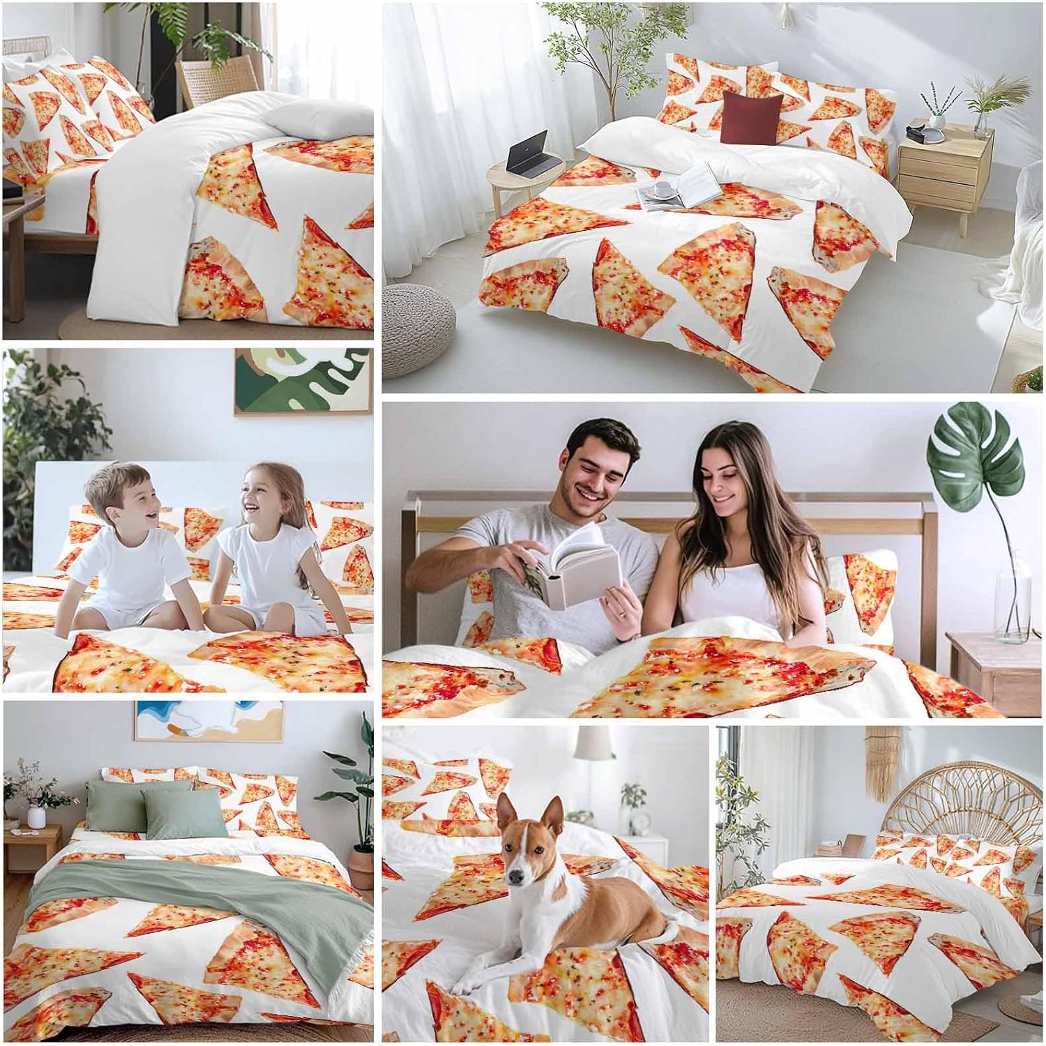 Prime Leader Realistic Food Duvet Cover Set Queen Size 4 Pieces Yummy Italy Naples Thin Crust Pizza Bedding Set with Zipper Closure, 1 Comforter Cover 92x106 Inches 1 Flat Sheet & 2 Pillow Cases