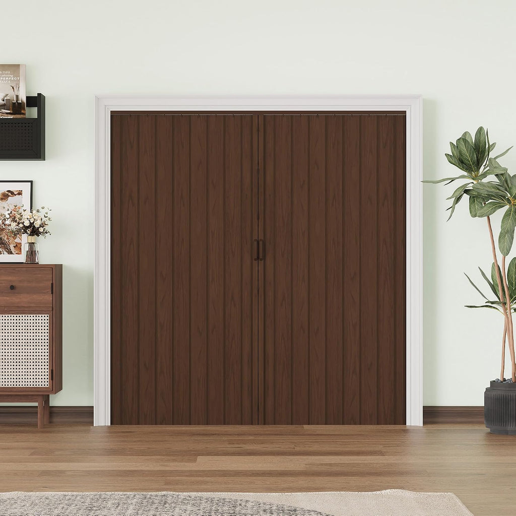 Accordion Doors 48'-72' x 80', with Upgraded Roller & Handle & Complete Hardware, Interior Multifold Folding Doors for Closet & Pantry, Easy Installation - Walnut, Single Layer