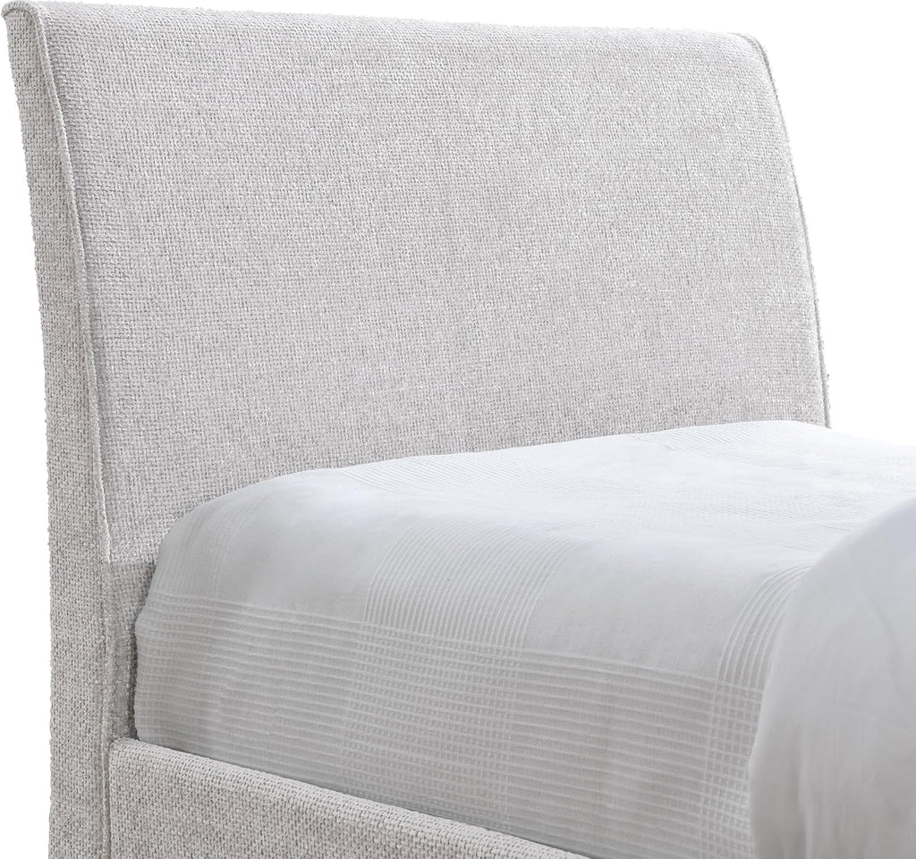 Meridian Furniture B1262Cream-T Myles Collection Modern | Contemporary Twin Trundle Bed with Soft Cream Chenille Cross Hatched Fabric, 41.5' W x 85' D x 44.5' H, Cream, Twin