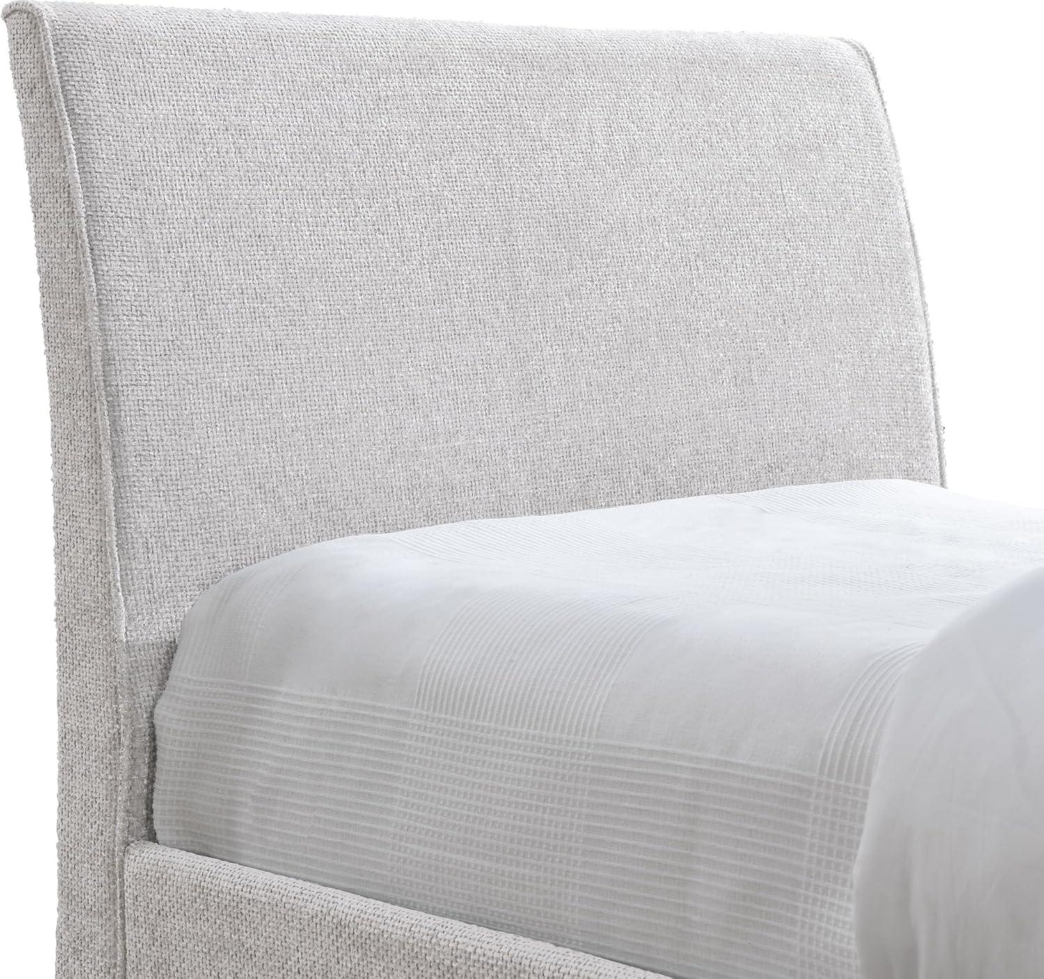 Meridian Furniture B1262Cream-T Myles Collection Modern | Contemporary Twin Trundle Bed with Soft Cream Chenille Cross Hatched Fabric, 41.5' W x 85' D x 44.5' H, Cream, Twin