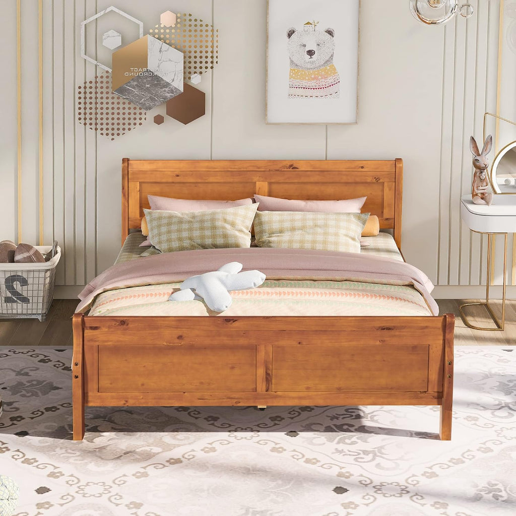 Harper & Bright Designs Queen Bed Frame with Headboard, Wood Platform Bed Frame Queen Size Sleige Bed with Slats Set and Extra Supporting Legs,No Box-Spring Needed