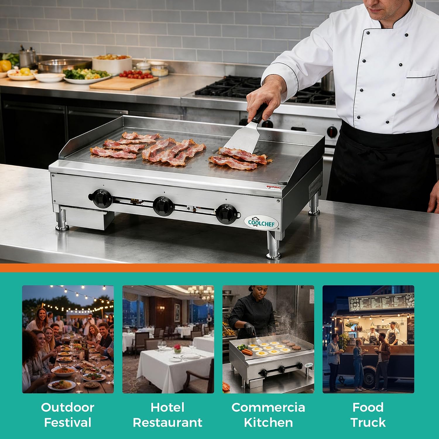 Commercial Gas Griddle - 36' Electric Countertop 90,000 BTU Flat Top Griddle, Natural Gas (NG) / Propane, CSA Certified Stainless Steel Teppanyaki Grill for Restaurants (36' W)