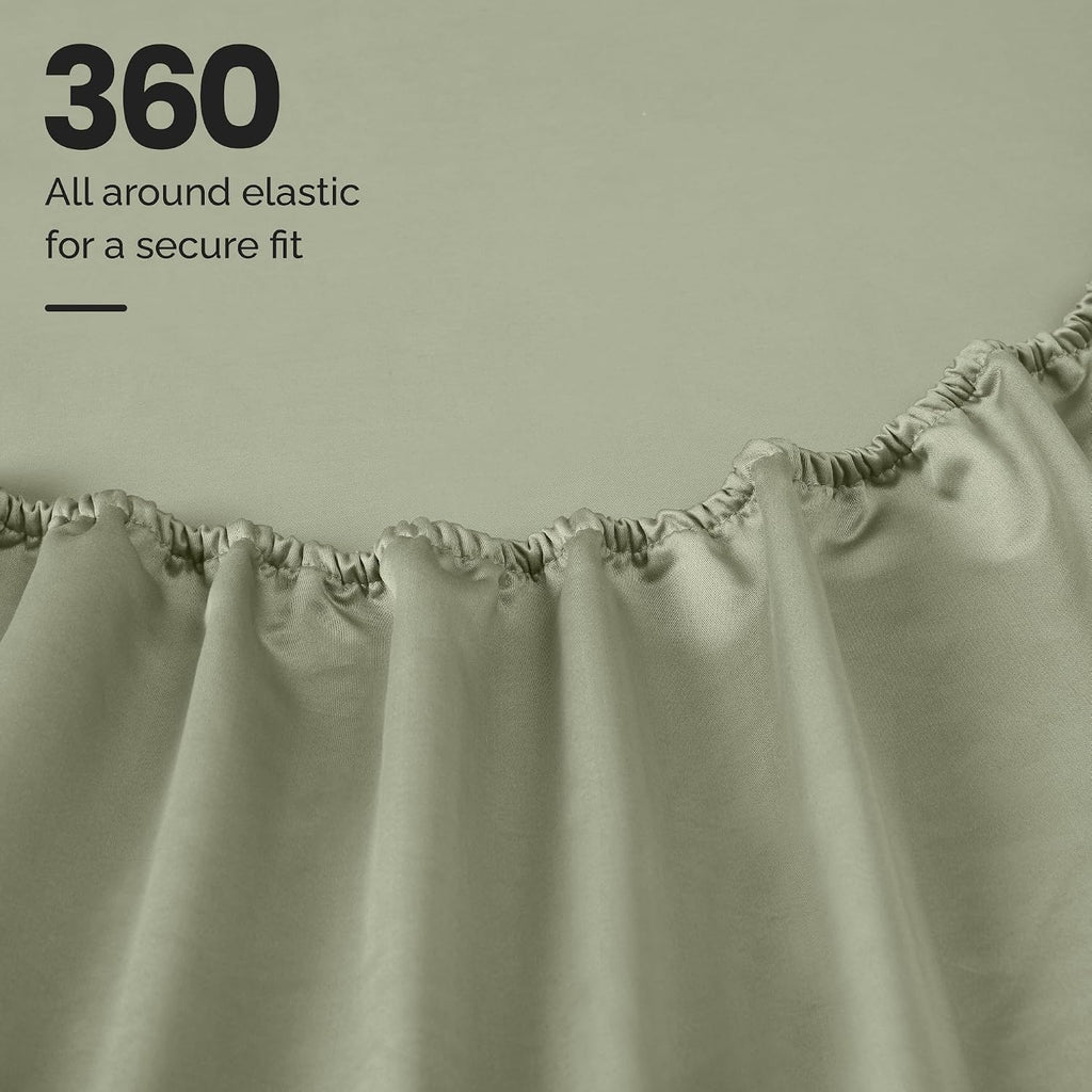Superior 1200 Thread Count Egyptian Cotton Sheet Set, Bedroom Sheets, Modern Home Essentials, Luxury Bedding, 1 Elastic Deep Pocket Fitted Bed Sheet, 1 Flat Sheet, 2 Pillowcases, King, Sage