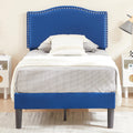 VECELO Twin Bed Frame, Platform Bed Frame with Adjustable Height Upholstered Headboard, Heavy-Duty Frame and Strong Wooden Slats Support, Non-Slip and Noise-Free, Easy Assembly, Dark Blue