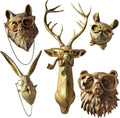 Artocery Brass Animal Head Wall Decor Gold Animal Heads Shaped Wall Hanging for Living Room Bath Room Kitchen Gardening Pub and Bar Decor for Wall Gift Ideas for Woman for Man (5pcs-brass)