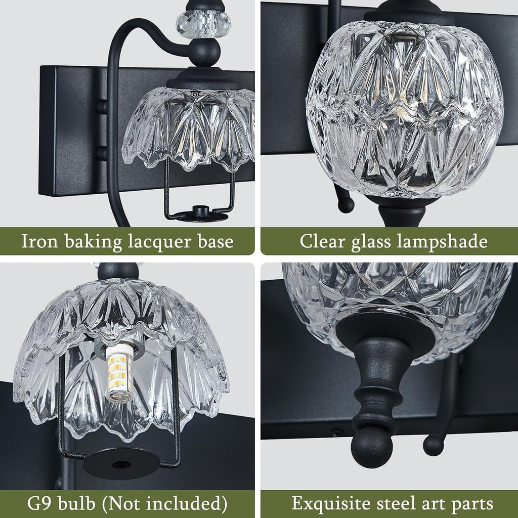 Modern Crystal Bathroom Vanity Lights Fixtures Over Mirror Black Vintage 3-Lights 20 Inch Bathroom Light Fixtures Glass Crystal Vanity Lights