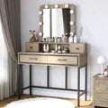 RoyalCraft Vanity Desk with Mirror and Lights, Makeup Vanity with 3 Color Dimmable Lighted Hollywood Mirror, Brown Makeup Table with 4 Drawers, Large Dressing Table for Women Girls
