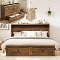 LUXOAK Full Murphy Bed with Storage and Charging Station, Farmhouse Cabinet Bed, Noise-Free, for Guest Room, Apartment, or Office, Barnwood