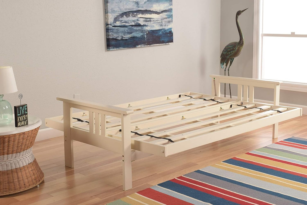 Kodiak Furniture Monterey Futon Set, No Drawers, with Antique White Base and Linen Aqua Mattress