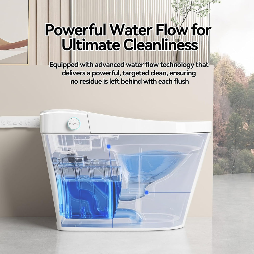 Smart Toilet,One Piece Toilet with Bidet Built In,Dryer & Warm Water - Ceramic Toilet with Sensing Distance, Auto Open/Close Seat,White