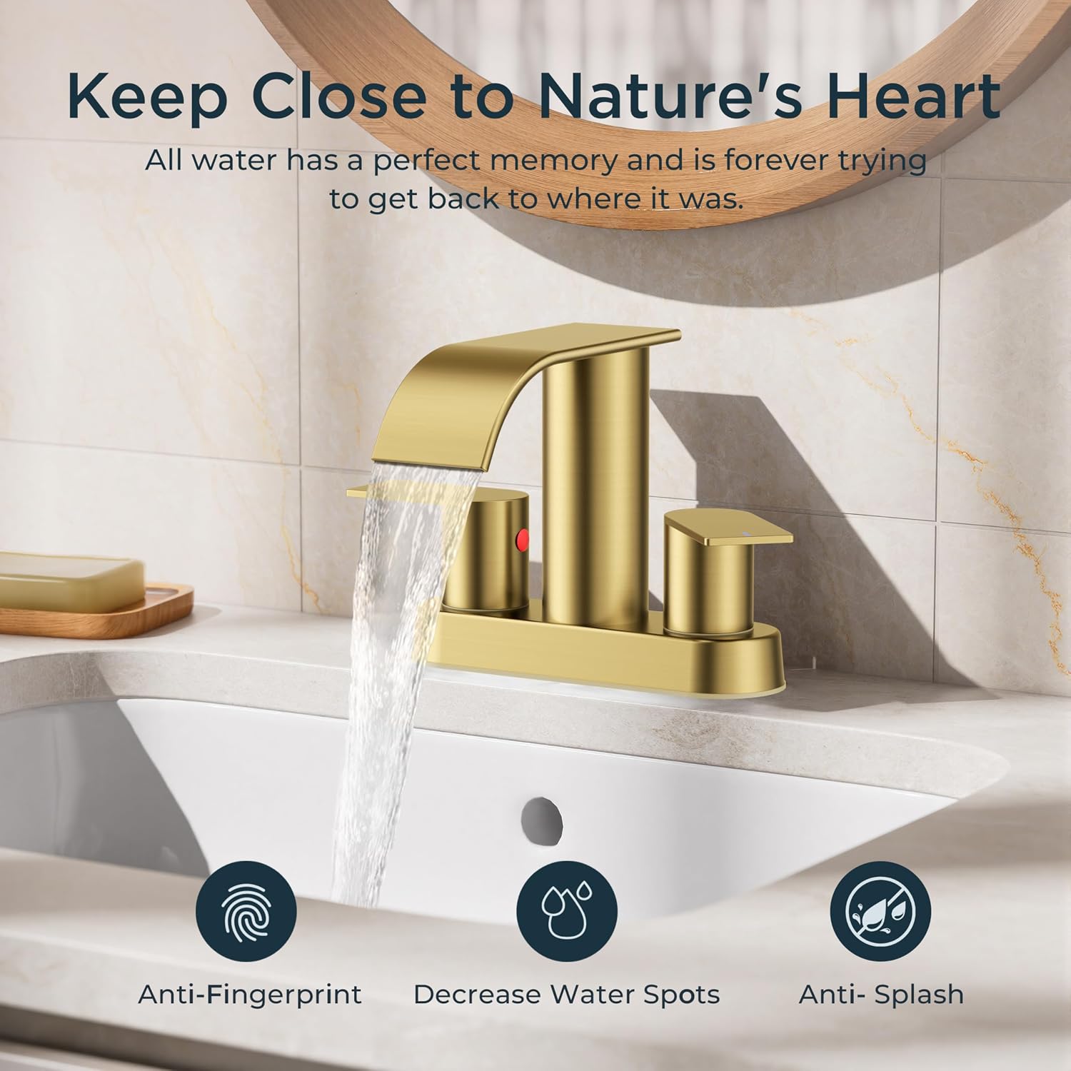 FORIOUS Brushed Gold Bathroom Sink Faucet, Waterfall 4 Inch Centerset Bathroom Faucets with Metal Pop up Drain and cUPC Hose for Basin, Vanity, RV, Lavatory 2 or 3 Hole Sink, 2 Pack