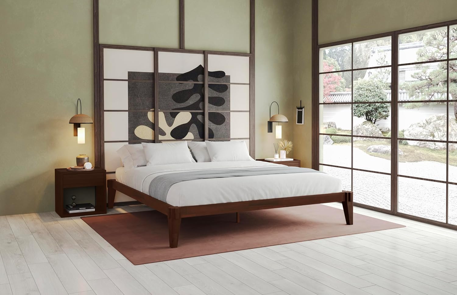 Bme Chalipa 14' King Bed Frame - Solid Wood Platform Bed - Japanese Joinery Bed Frame - Wood Slat Support - No Box Spring Needed - Easy Assembly - Minimalist & Modern Style, Walnut