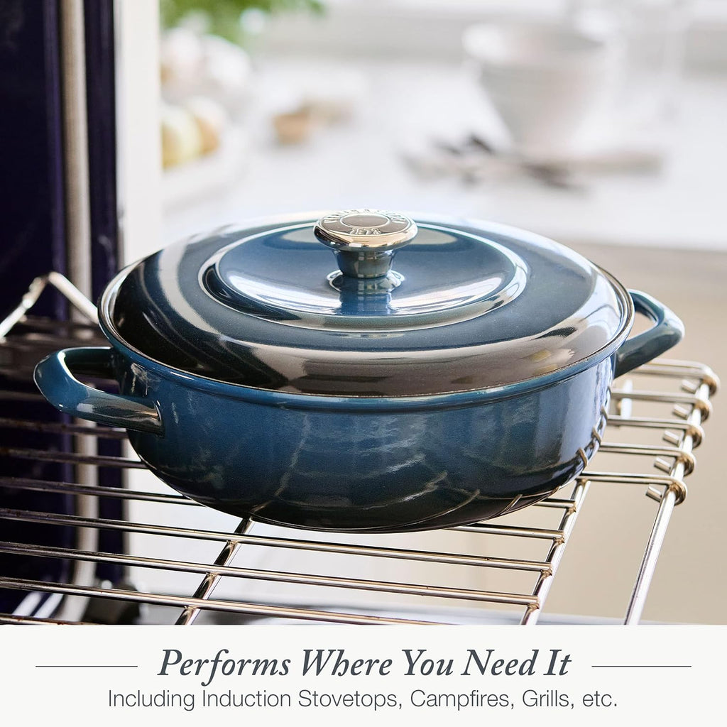 Merten & Storck German Enameled Iron, Round 4QT Casserole Braiser with Lid, Aegean Teal