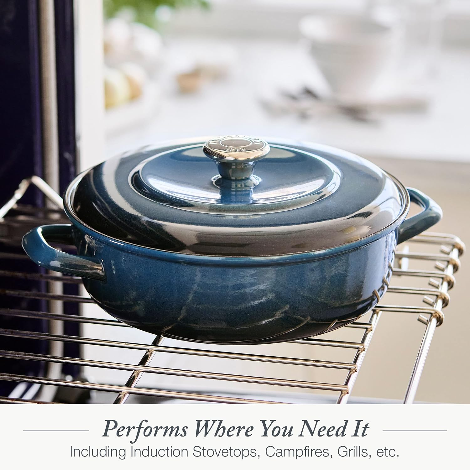 Merten & Storck German Enameled Iron, Round 4QT Casserole Braiser with Lid, Aegean Teal