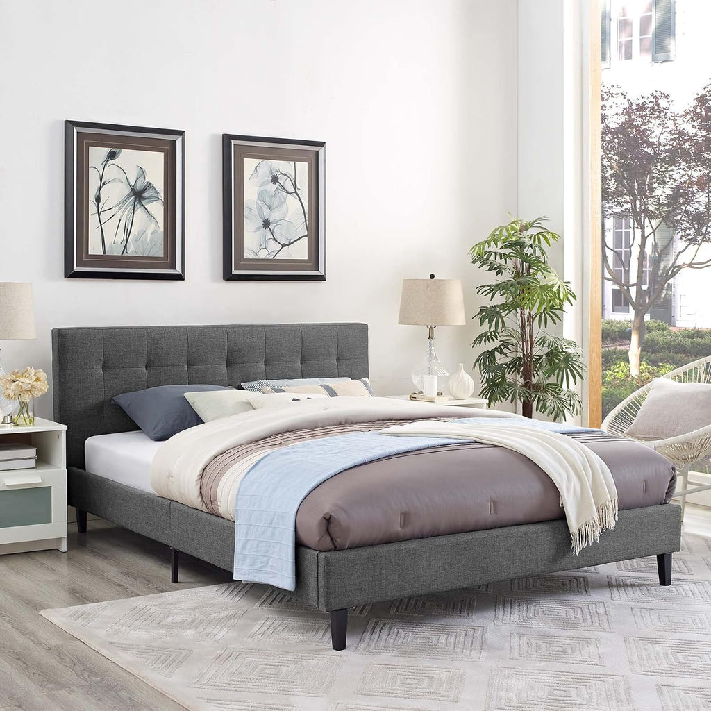 Modway Linnea Upholstered Gray Full Platform Bed with Wood Slat Support