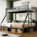 Bunk Beds Twin XL Over Queen, Heavy Duty Bunk Beds with Bottom Space & Guardrail Metal Bunk Bed Frame for Adults Teens Dorm Bedroom Guest Room, No Box Spring Needed（Black）