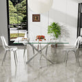 Clear Glass Dining Table Set for 4, 5 Piece Modern Luxury Rectangle Kitchen Table Set, 63'' Minimalist Dinner Room Table Set with Clear Acrylic Chair, for Living Room Large Apartment (Silver)