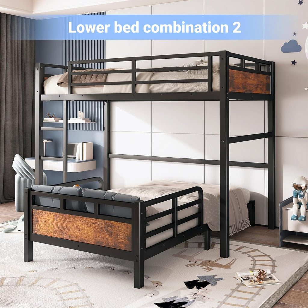Twin XL Over Twin XL Bunk Bed, Convertible Metal Bunk Beds Can Separate into Loft Bed and Platform Bed, Heavy Duty Noise-Free Bed Frame with Safety Rails for Adults Teens Kids, Black