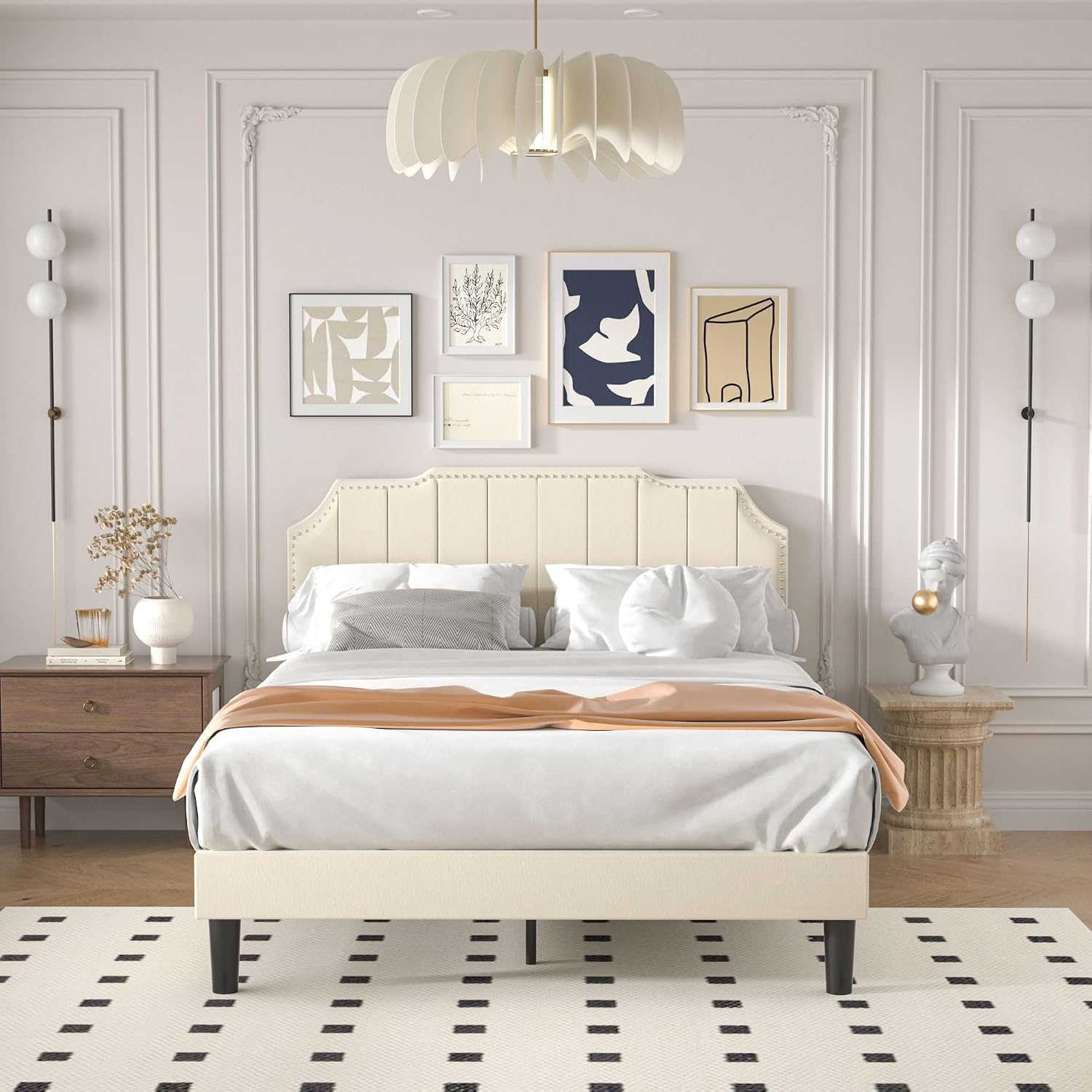 VECELO Queen Velvet Upholstered Platform Bed Frame with Tufted Adjustable Headboard/Mattress Foundation/Wooden Slat Support/Under Bed Storage Space/No Box Spring Needed/Easy Assembly