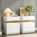 i-aplus White LED Nightstand Set of 2,Night Stand Set 2,Modern Night Stand with 3 Drawers,Night Stands for Bedroom Set of 2,Bedside Table Suitable for Small Spaces and Indoor use Capabilities