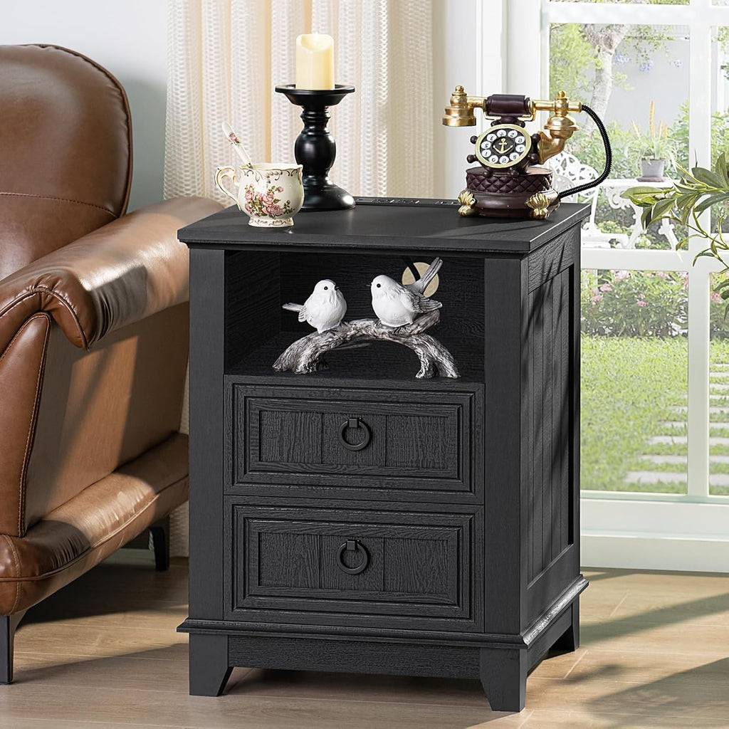 Joaxswe Farmhouse Furniture Set, Nightstands with Charging Station and 6 Drawers Dresser for Bedroom, 54 Inch Wide Wood Dresser and 18' Night Stands for Bedroom, Living Room, Hallway