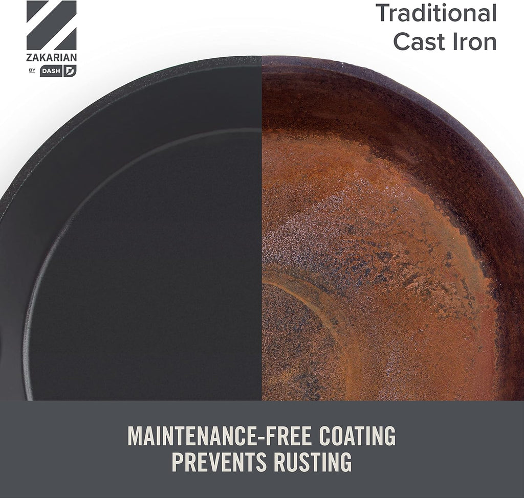 Zakarian x Dash Nonstick Cast Iron Braiser - Oven-Safe Pan with Cast Iron Lid - Features Titanium Ceramic Coating - Easy to Clean - Blue, 4.5-Quart