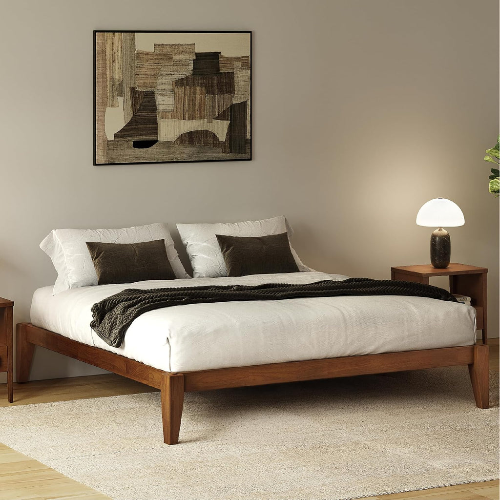 Thor Premium Solid Wood Bed Frame Full, Japanese Joinery Bed Frame with Wood Slat Support, Platform Bed, No Box Spring Needed, Easy Assembly, Minimalist & Modern Style (Walnut)