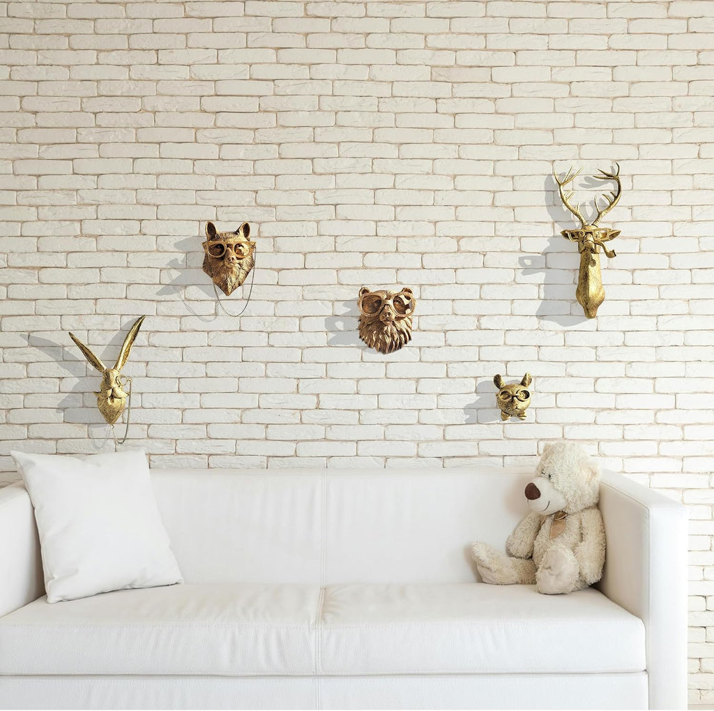 Artocery Brass Animal Head Wall Decor Gold Animal Heads Shaped Wall Hanging for Living Room Bath Room Kitchen Gardening Pub and Bar Decor for Wall Gift Ideas for Woman for Man (5pcs-brass)
