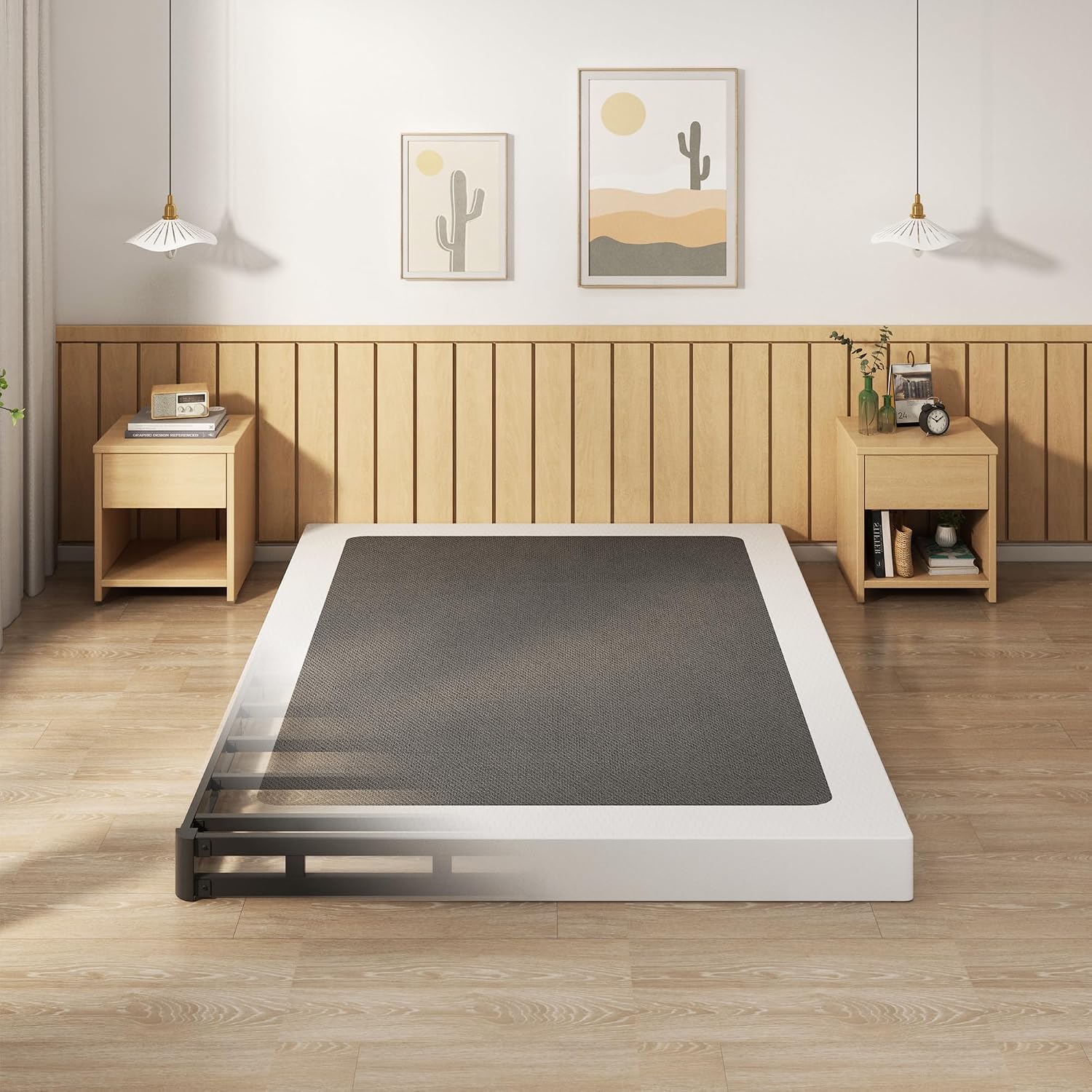 EMODA King Size Box Spring 4 Inch Heavy Duty Bed Base Metal Mattress Foundation with Fabric Cover, 3000LBS Max Weight Capacity, Noise Free, Easy Assembly