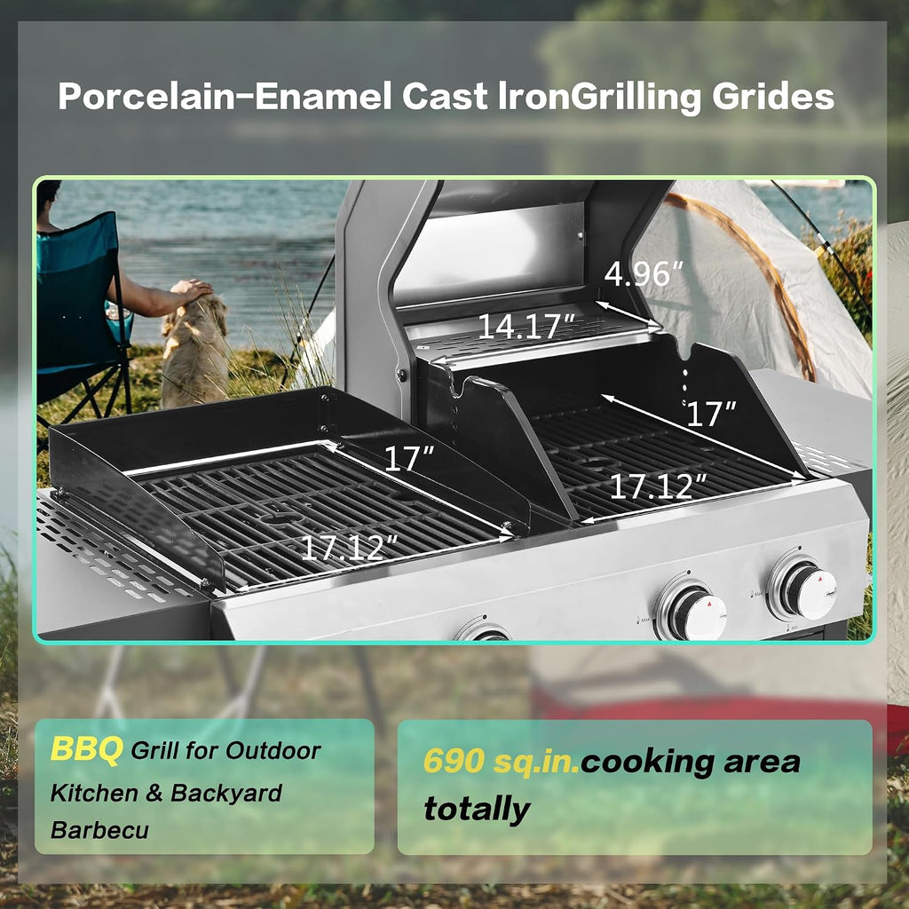2+2 Multi function Burner Gas Grill and Griddle Combo with Cover for Outdoor Cooking While Camping or Tailgating BBQ,FRYING,PIZZA.
