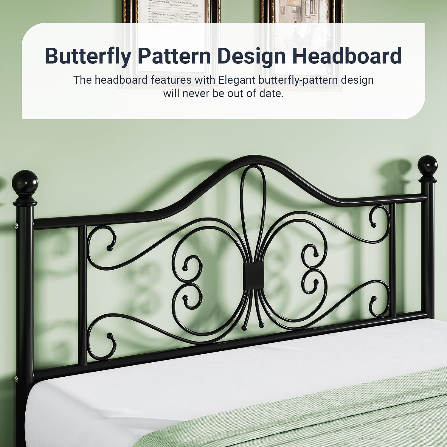 Allewie Twin Size Bed Frame for Kids,Metal Bed Frame with Butterfly Pattern Design Headboard and Footboard,No Box Spring Needed,Easy Assembly,Black
