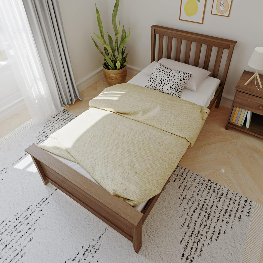 Max & Lily Twin Bed Frame with Slatted Headboard, Solid Wood Platform Bed for Kids, No Box Spring Needed, Easy Assembly, Walnut