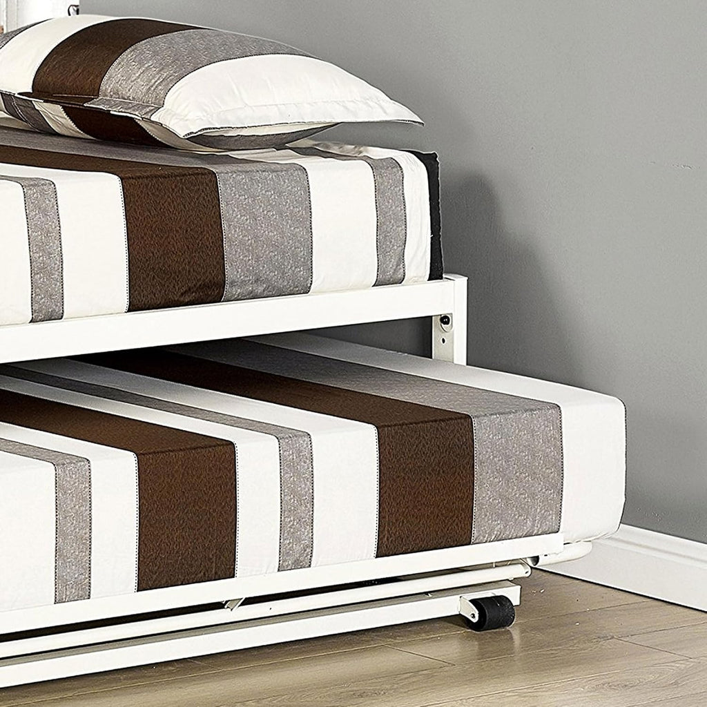 Kings Brand Furniture Twin Size White Metal Platform Bed With Pop Up Trundle