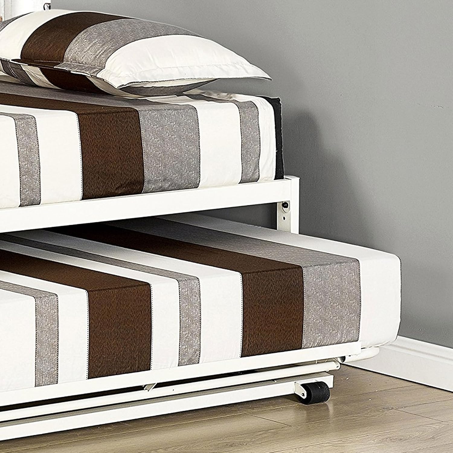 Kings Brand Furniture Twin Size White Metal Platform Bed With Pop Up Trundle