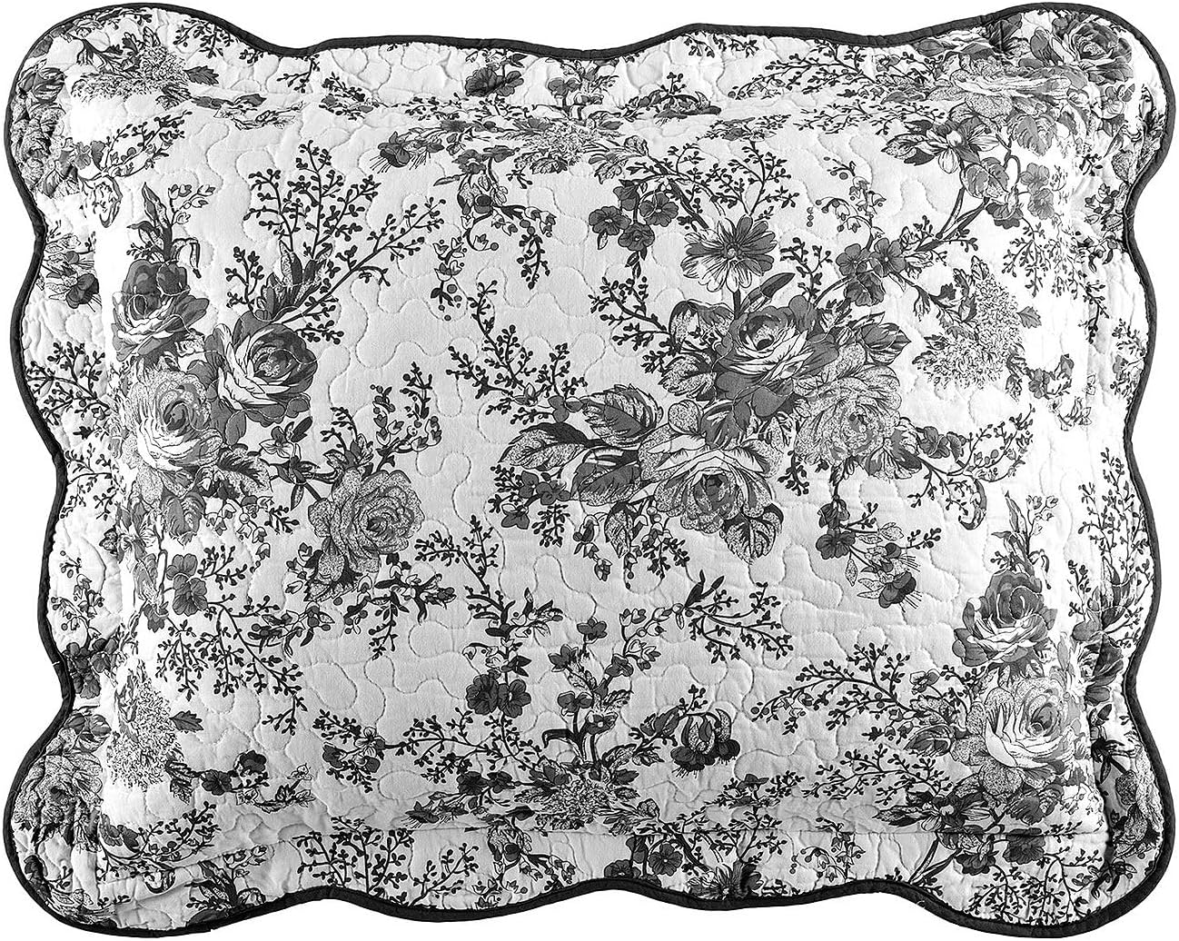 Wonderful 100% Cotton Black Floral Quilt Set King Size Bedding Sets with Pillow Shams and Bed Skirt, 4 Pieces Floral Bedspread Coverlet Set, Quilted Blanket Bed Cover for All Season, 104'x90'