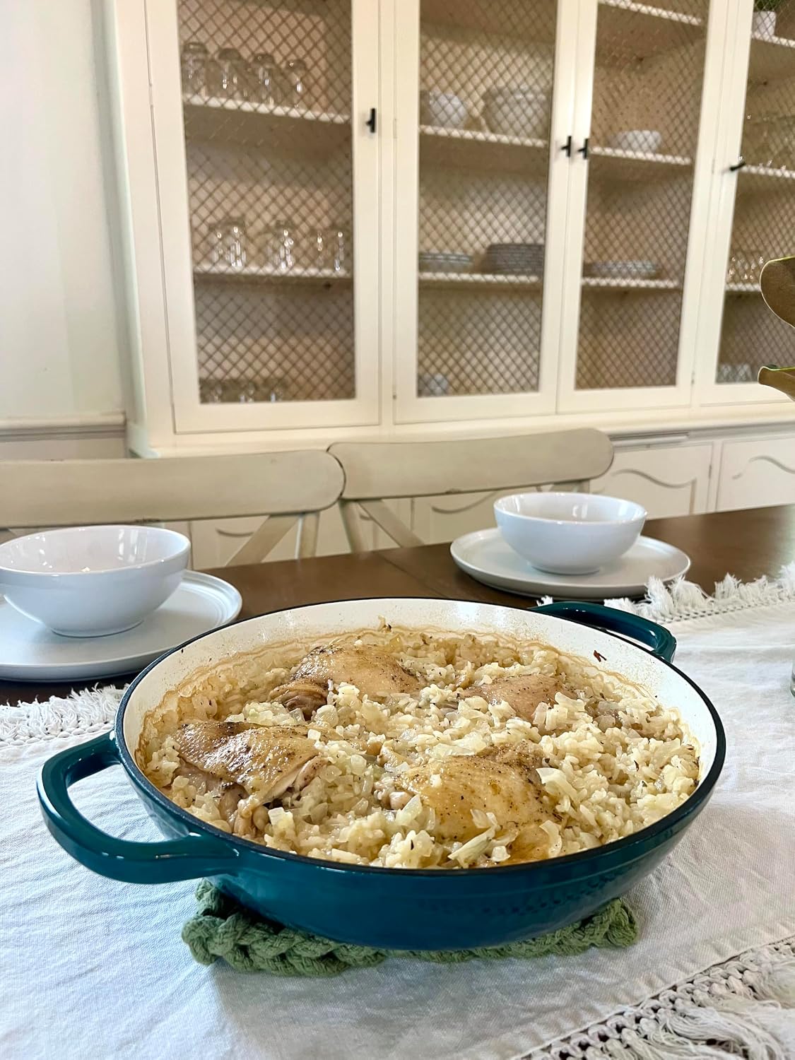 Larder & Vine 4-Piece Enameled Cast Iron Cookware Set: 8 Quart Dutch Oven with Lid, 3.6 Quart Braiser with Lid, Cast Iron Cookware with Oversized Handles, Oven Safe up to 500°F (Bondi)