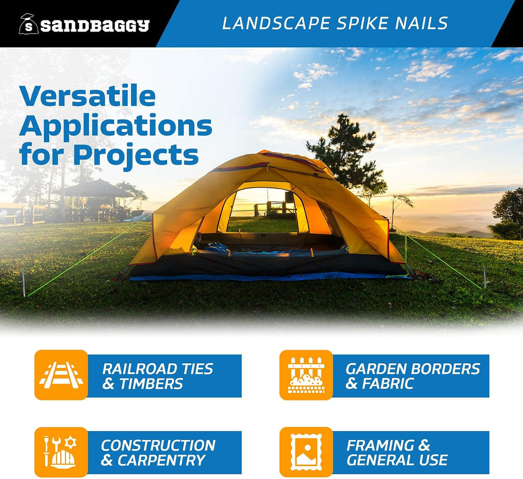 Sandbaggy 3/8' x 12' Landscape Spike Nails - Galvanized Timber Spikes - Construction, Landscape Edging, Framing, Landscape Fabric (3/8' x 12' (Galvanized), 640)