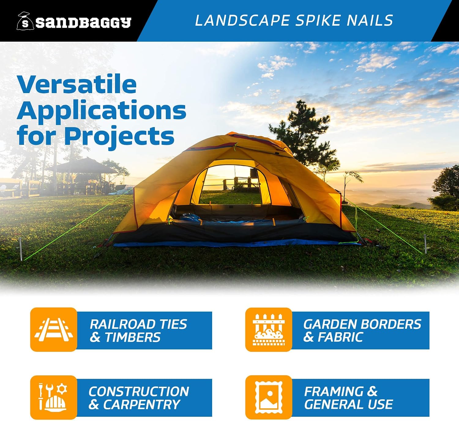 Sandbaggy 3/8' x 12' Landscape Spike Nails - Galvanized Timber Spikes - Construction, Landscape Edging, Framing, Landscape Fabric (3/8' x 12' (Galvanized), 640)
